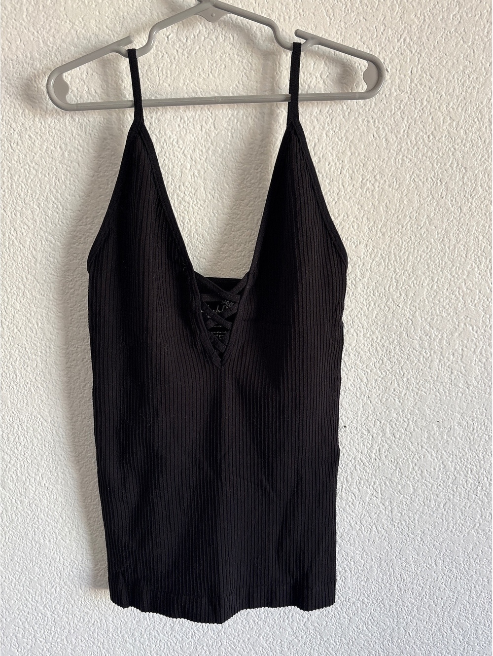 Intimately Free People Black Ribbed Lace-Up Camisole Tank Top Size XS